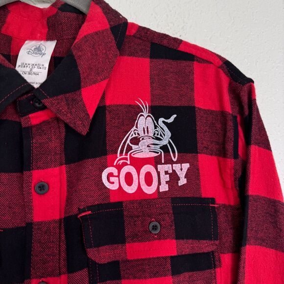 Frontierland Goofy Shirt Men Medium Checkered Flannel Top Disney Park Merch Xmas - Picture 6 of 10